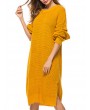 Casual Pure Color Side Splited Long Sleeve Women Sweater Dresses