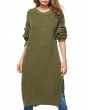 Casual Pure Color Side Splited Long Sleeve Women Sweater Dresses