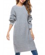 Casual Pure Color Side Splited Long Sleeve Women Sweater Dresses