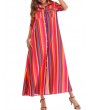 Front Button Fly Striped Pocket Casual Dresses