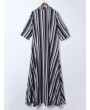 Front Button Fly Striped Pocket Casual Dresses