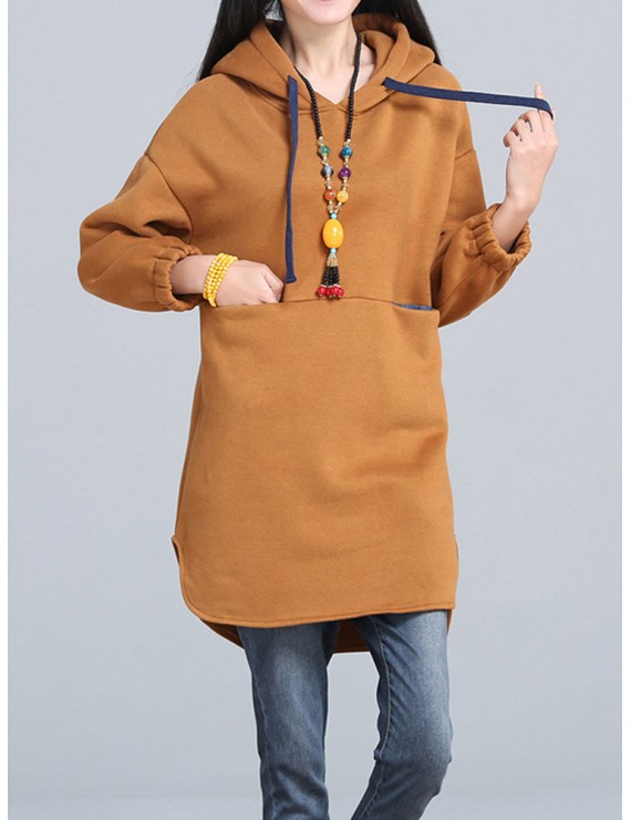 Women Long Sleeve Hooded Thicken Warm Casual Sweatshirt Dresses