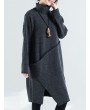 Women Turtleneck Split Pure Color Long Sleeve Casual Loose Dresses