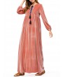 Islam Muslim Velvet Embroidery Pink Long Sleeve Dress