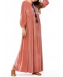 Islam Muslim Velvet Embroidery Pink Long Sleeve Dress