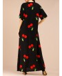 Vintage Print Cherry V-neck Overhead Maxi Dress