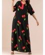 Vintage Print Cherry V-neck Overhead Maxi Dress