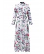 Bohemian Floral Print Splited Long Sleeve Lapel Women Maxi Dresses