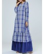 Loose Plaid Ruffle Blue Long Sleeve Dress