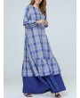 Loose Plaid Ruffle Blue Long Sleeve Dress