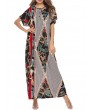 Vintage Asymmetric Print Batwing Sleeve Overhead Maxi Dress