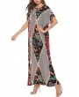 Vintage Asymmetric Print Batwing Sleeve Overhead Maxi Dress