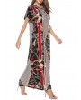 Vintage Asymmetric Print Batwing Sleeve Overhead Maxi Dress