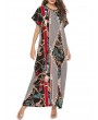 Vintage Asymmetric Print Batwing Sleeve Overhead Maxi Dress