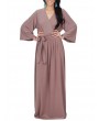 Solid Color Long Sleeve V-neck Maxi Dress