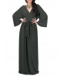 Solid Color Long Sleeve V-neck Maxi Dress