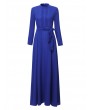 Women Elegant Bandage Stand Collar Long Sleeve Maxi Dress