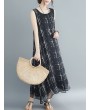 Loose Print Sleeveless Crew Neck Overhead Maxi Dress