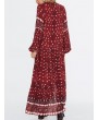 Women Ethnic Print Splited Long Sleeve Vintage Maxi Dress