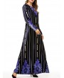 Muslim Velvet Striped Print Long Sleeve Long Dress