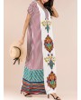 Bohemian Print V-neck Patch Short Sleeve Maxi Dress