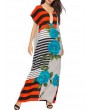 Vintage Bohemian Print Short Sleeve V-neck Maxi Dress