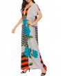 Vintage Bohemian Print Short Sleeve V-neck Maxi Dress