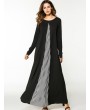 Women Long Sleeve Patchwork Loose O-Neck Long Maxi Dresses