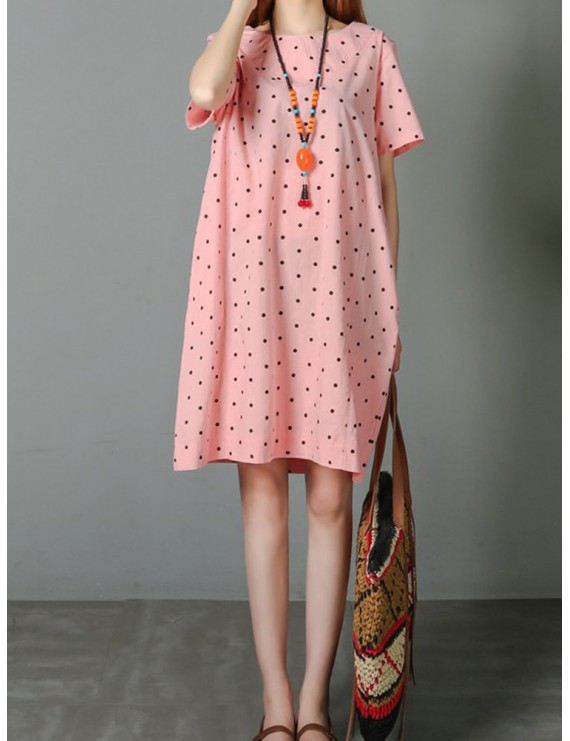 Loose Polka Dot Print Pockets Short Sleeve Vintage Dresses