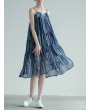 Stripe Patchwork Spaghetti Strap Vintage Mid-calf Dresses