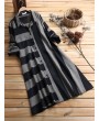 Patchwork Stripe Long Sleeve Lapel Vintage Shirt Dresses