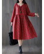 Tie Waist Floral Print Loose Long Sleeve Vintage Dresses