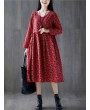 Tie Waist Floral Print Loose Long Sleeve Vintage Dresses