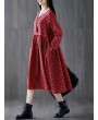 Tie Waist Floral Print Loose Long Sleeve Vintage Dresses