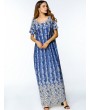 Casual Print O-neck Loose Short Sleeve Maxi Dresses For Women