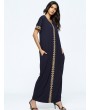 Print Loose Split Short Sleeve O-neck Maxi Dress For Women