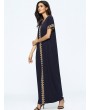 Print Loose Split Short Sleeve O-neck Maxi Dress For Women