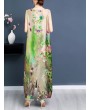 Side Splited Floral Print Elegant Sleeveless Maxi Dresses