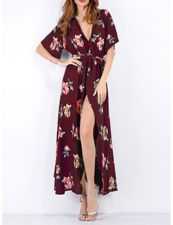 Bohemian Half Sleeve Side Split V-neck Maxi Dresses