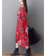 Loose O-neck Floral Print Long Sleeve Vintage Mid-long Dress