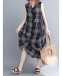 Sleeveless Plaid Print Irregular O-neck Vintage Dresses