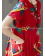 Frog Button Print Short Sleeve O-neck Vintage Dresses