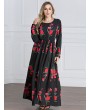 Bohemian Floral Print Long Sleeve O-neck Women Maxi Dresses