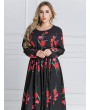 Bohemian Floral Print Long Sleeve O-neck Women Maxi Dresses