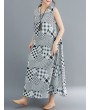 Print Patch Check Sleeveless Crew Neck Casual Dress