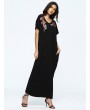 Floral Embroidered Loose Short Sleeve V-neck Maxi Dress For Women