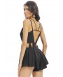 Women Sexy Backless Cross Strap V Neck Pleat Mini Dress