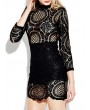 Solid Lace Crochet  Hollow Out Splicing Long Sleeve Mini Dresses