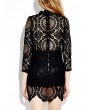 Solid Lace Crochet  Hollow Out Splicing Long Sleeve Mini Dresses