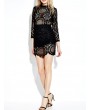 Solid Lace Crochet  Hollow Out Splicing Long Sleeve Mini Dresses